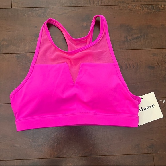 FLEO Maeve Sports Bra Light Support Pink Mesh High Neck Racerback Size XS NWT - Picture 4 of 8